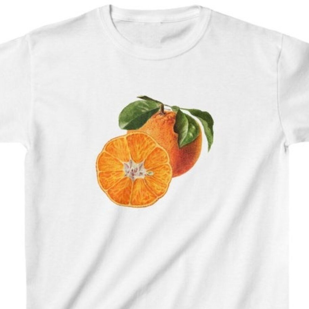 Orange Print Unisex Tee, Y2k Graphic Trending Fruit Shirt
